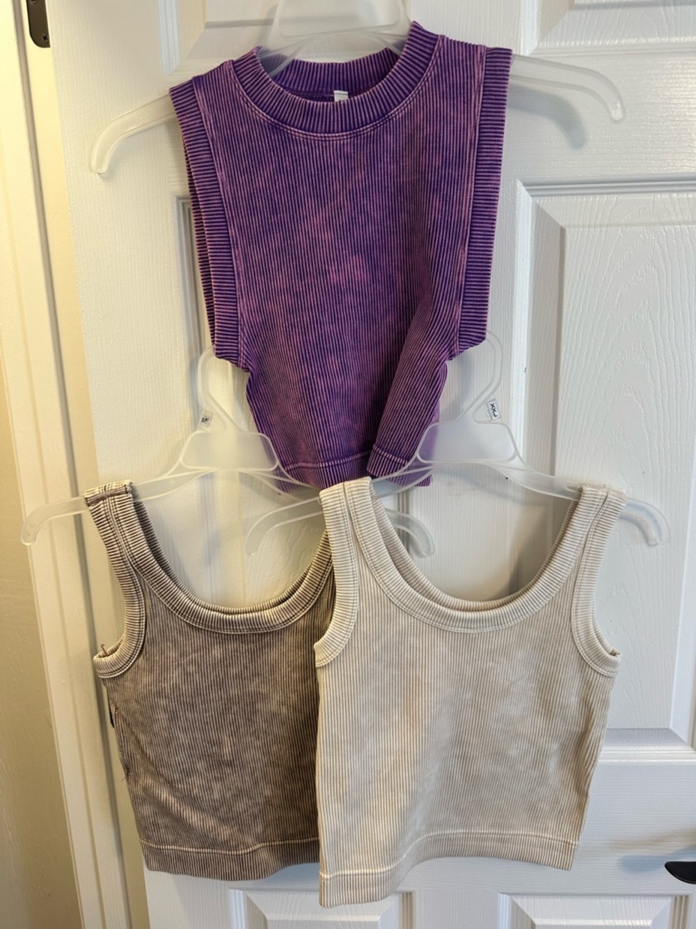 Zenana Outfitters Ribbed Cropped Tank Trio - Purple, Taupe, Cream